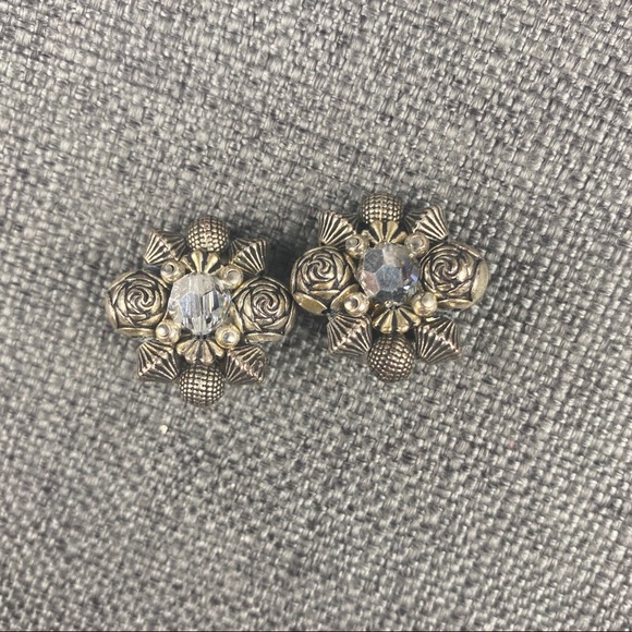 Vintage Silver Patterned Beads & Crystal Clip Ons - Picture 4 of 6